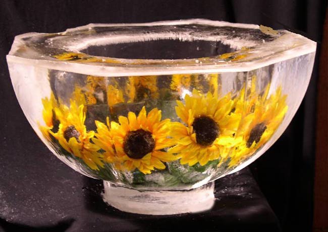 [IMAGE - Ice Bowl with embedded Sunflowers]